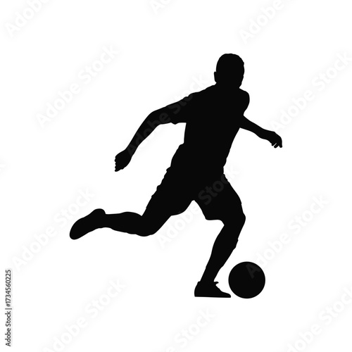 Dynamic silhouette of a soccer player kicking a ball in motion isolated on white