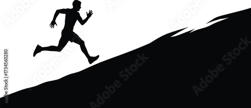 Silhouette of a runner on a steep incline  runner, running, silhouette, incline, hill, sport, lifestyle, against, movement, background., running, background, transparent, exercise, focus, illustration