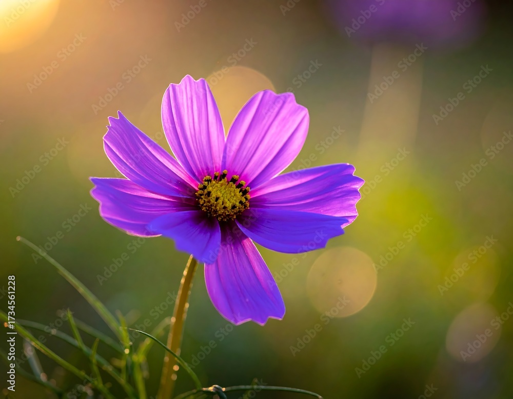 Fototapeta premium Vibrant purple flower in soft sunset light