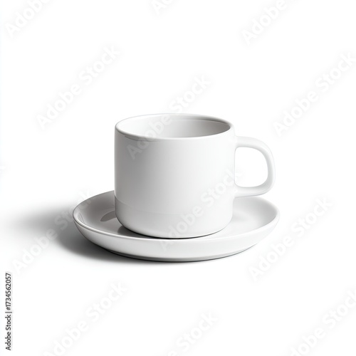 Plain white cup on saucer, isolated, simple & clean look