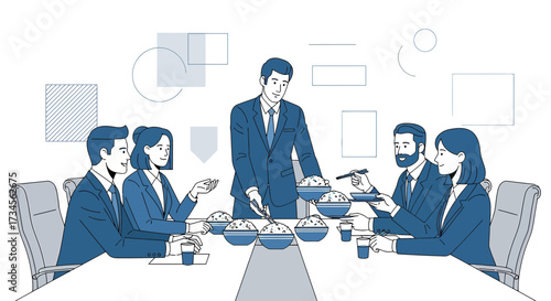 Business team lunch meeting corporate culture vector illustration stylish design