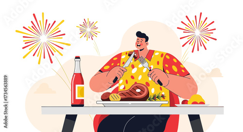 Celebrating the holiday with a delicious steak dinner and festive fireworks display in the