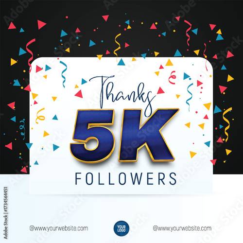 Celebrating 5k followers milestone with confetti and stylish design for social media engagement