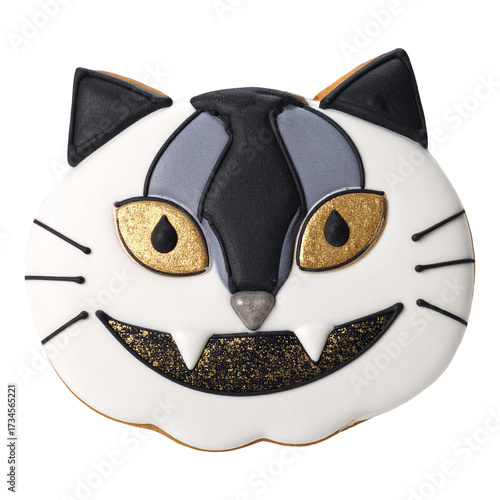 white cat Halloween cookie isolated on transparent background, png