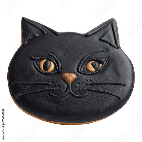 black cat Halloween cookie isolated on transparent background, png