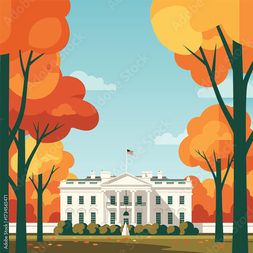 White House in Autumn A Presidential Residence Amidst Fall Foliage.