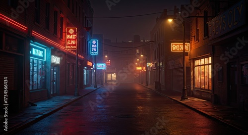Aesthetic background cinematic lighting a city street in a gentle rain at night. 