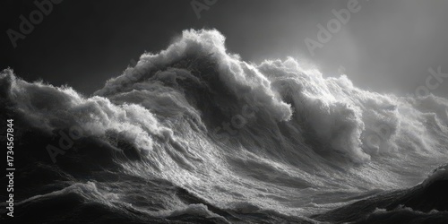 Powerful Monochrome Waves Crashing During a Storm