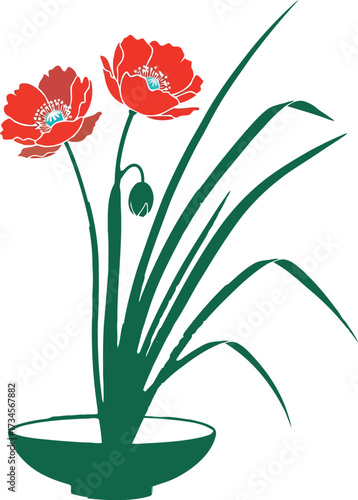 Vector illustration of a red tulip flower in a pot, capturing the beauty of a spring blossom