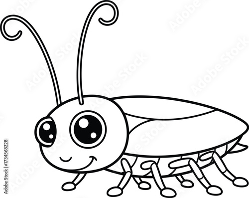 Cute Cartoon Cockroach or Beetle Insect Line Art for Kids Coloring Book