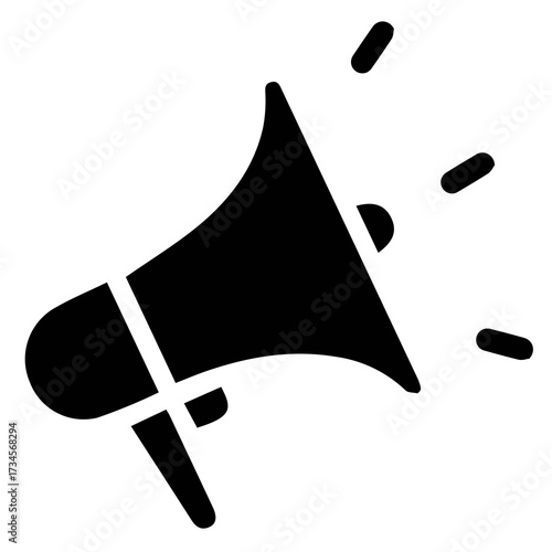 Black megaphone icon symbolizing announcement and promotion tool for communication needs