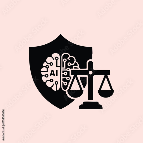 Artificial Intelligence and Cybersecurity Concept with Brain and Shield Icons on Light Pink