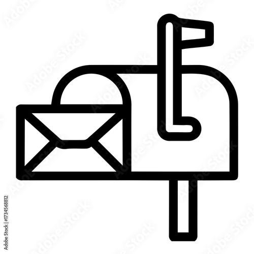 Minimalist line art of a mailbox with envelope delivering communication and correspondence