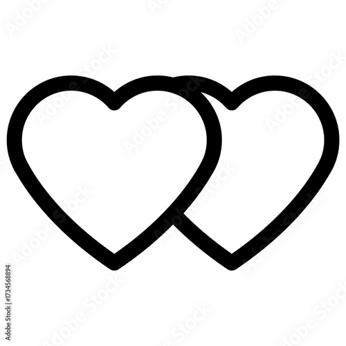 Intertwined hearts icon symbolizing love connection and affection in simple graphic design
