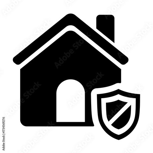 Home security concept with house icon and shield symbolizing protection and safety
