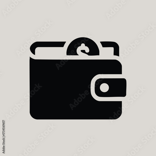Minimalist black and white wallet with a dollar bill peeking out, representing finance, money, or personal finance concepts