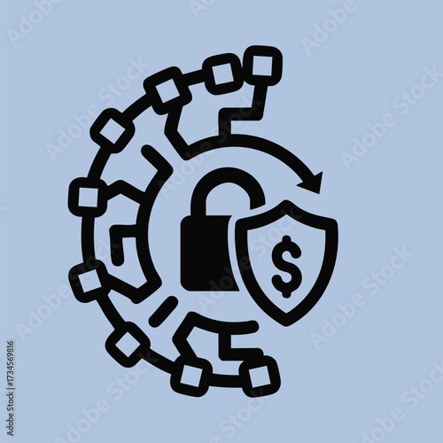 Digital Security and Data Protection Concept Featuring Lock, Shield, and Network Elements on Light Blue