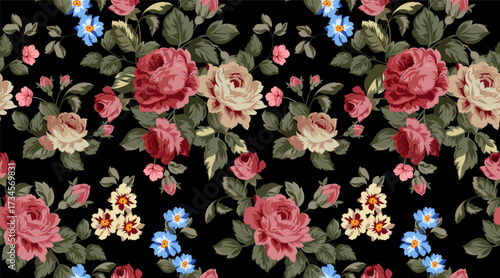 Hand draw rose pattern in vector. Seamless floral pattern design