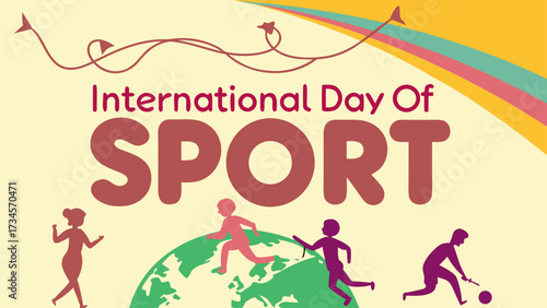 International day of sport illustration with diverse people running and playing sports around the globe