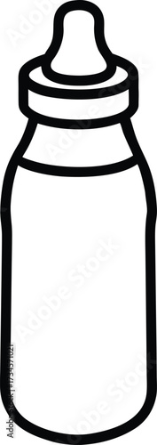 Black and white outline of a baby bottle with cap and nipple infant feeding milk bottle