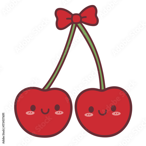 Cute cherry clip art kawaii cherry illustration with bow sweet fruit design for summer and food lovers