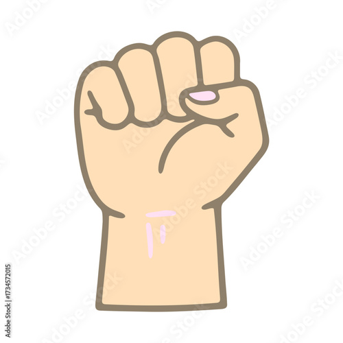Illustration of a raised fist hand drawing showing power strength and solidarity symbol for resistance and unity