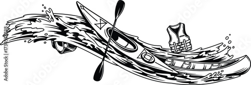 Vector art of kayak and life jacket
