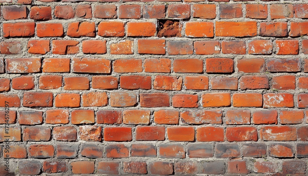 Fototapeta premium Stunning Panoramic Vintage Red Brick Wall Of A Large Building With Wide Rough Old Grunge Texture And Ample Copy Space.