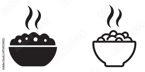 Bowl of steaming hot food fresh meal icon symbol logo