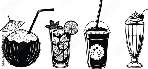 Vector art of various summer cocktails and drinks