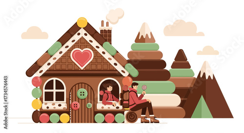 Sweet escape couple enjoy the gingerbread house on a whimsical journey adventure