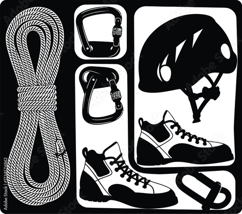 Vector art of climbing equipment set