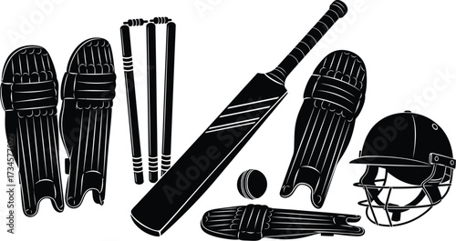 Vector art of cricket equipment set