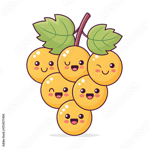 Bunch of grapes emoji style isolated on white background ideal for fruit designs, digital apps, healthy lifestyle,