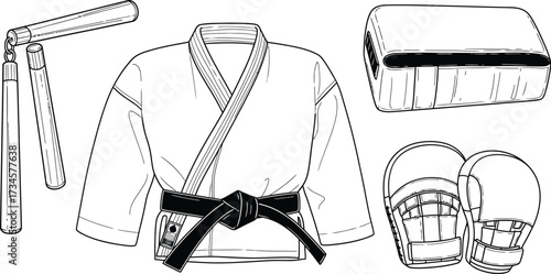 Vector art of karate gear with uniform and nunchucks