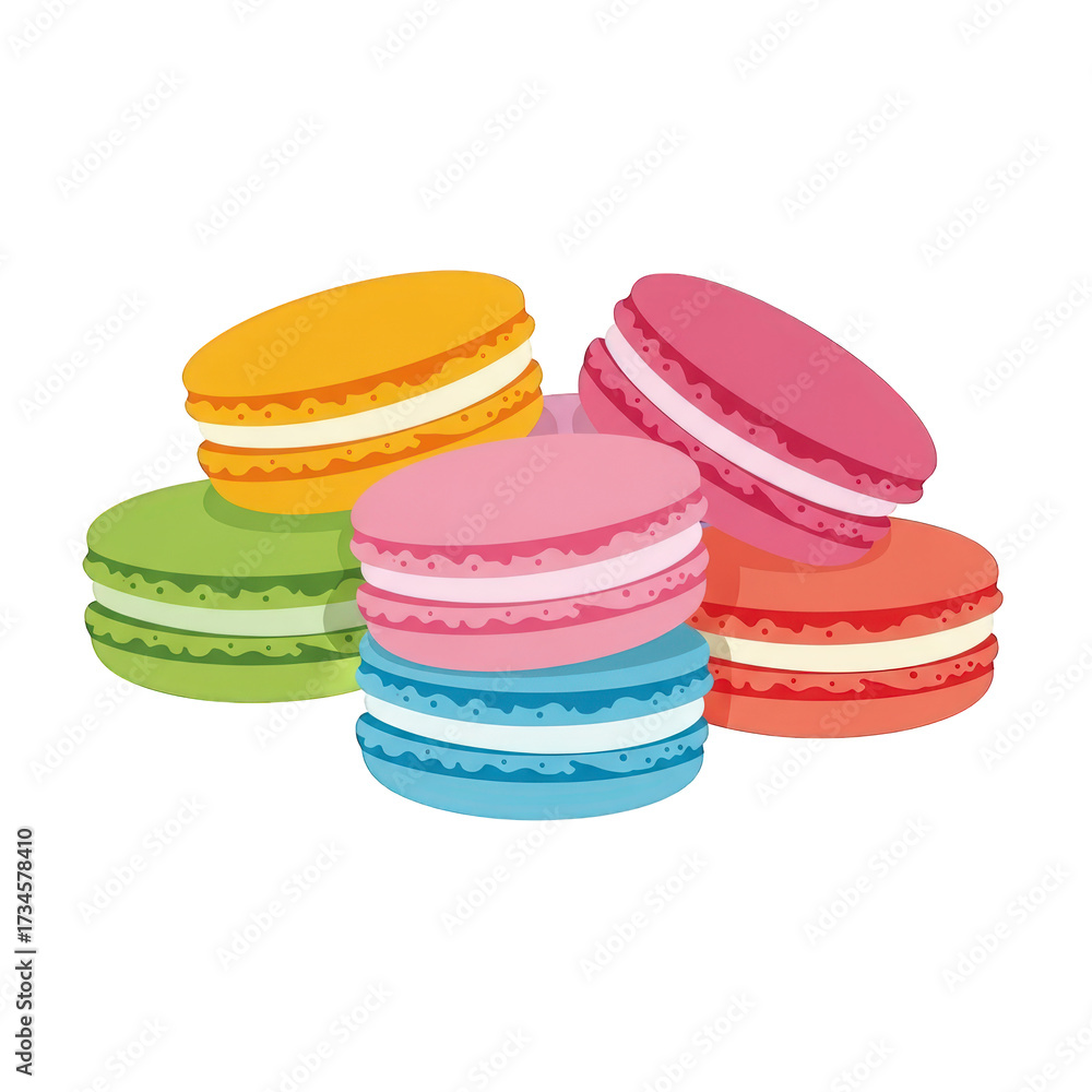 Fototapeta premium Colorful Macarons Stacked Variety Flavors French Pastry Sweet Treats Assorted Macaroon Confections Gourmet Confectionery Detail