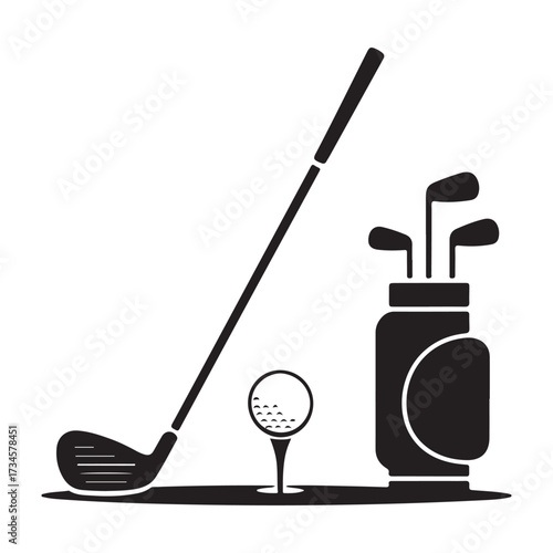 Golf equipment collection simple silhouette flat art design elements for sports recreation isolated on white background silhouette vector