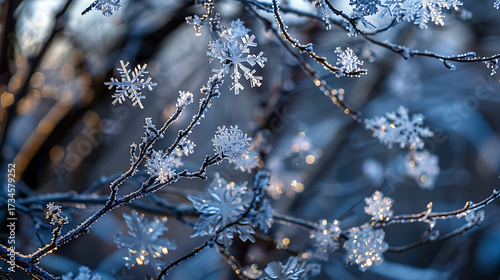 Golden Snowflakes, Frosted Pines, and Glowing Decorations Welcoming a Merry Christmas and a Joyful New Year. Happy new year