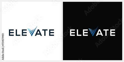 wordmark elevate logo design, typography text elevate graphic vector, arrow icon concept