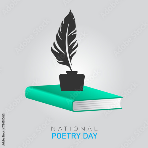 National Poetry Day Illustration Book, Inkwell, and Feather