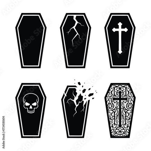 Halloween Coffin Lid Silhouette Bundle Six Vector Elements