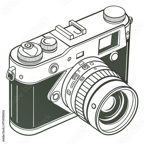 Vintage camera with lens and dials, vector drawing
