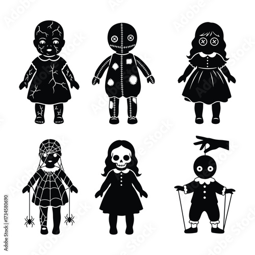Halloween Haunted Doll Silhouette Bundle Six Vector Elements