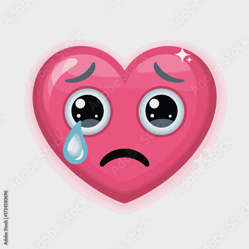 Sad pink heart emoji crying tears