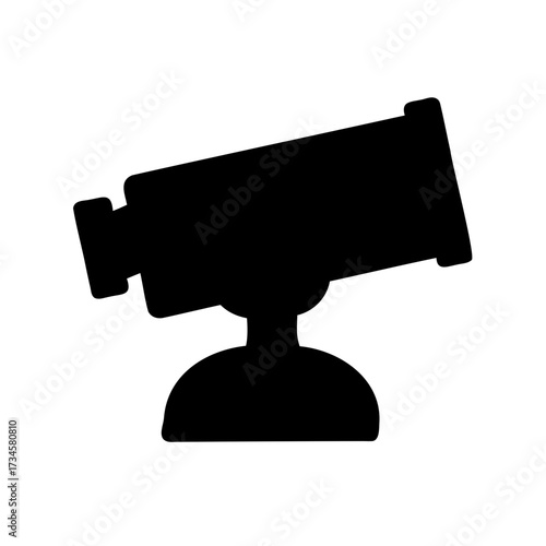 Black silhouette icon depicting an old fashioned movie camera on a stand