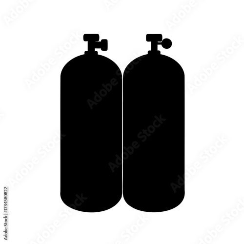 A silhouette of two scuba diving tanks, essential diving equipment illustration