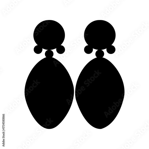 Black silhouette of two round and oval earrings on a white background