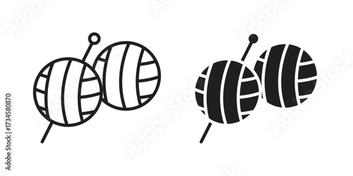 Wool ball icons in line stroke outline art and clip art