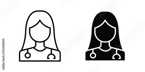 Woman Doctor icons in line stroke outline art and clip art
