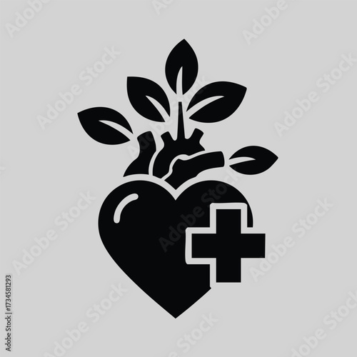 Healthy Heart with Leaves and Cross Symbolizing Wellness, Care, and Natural Healing